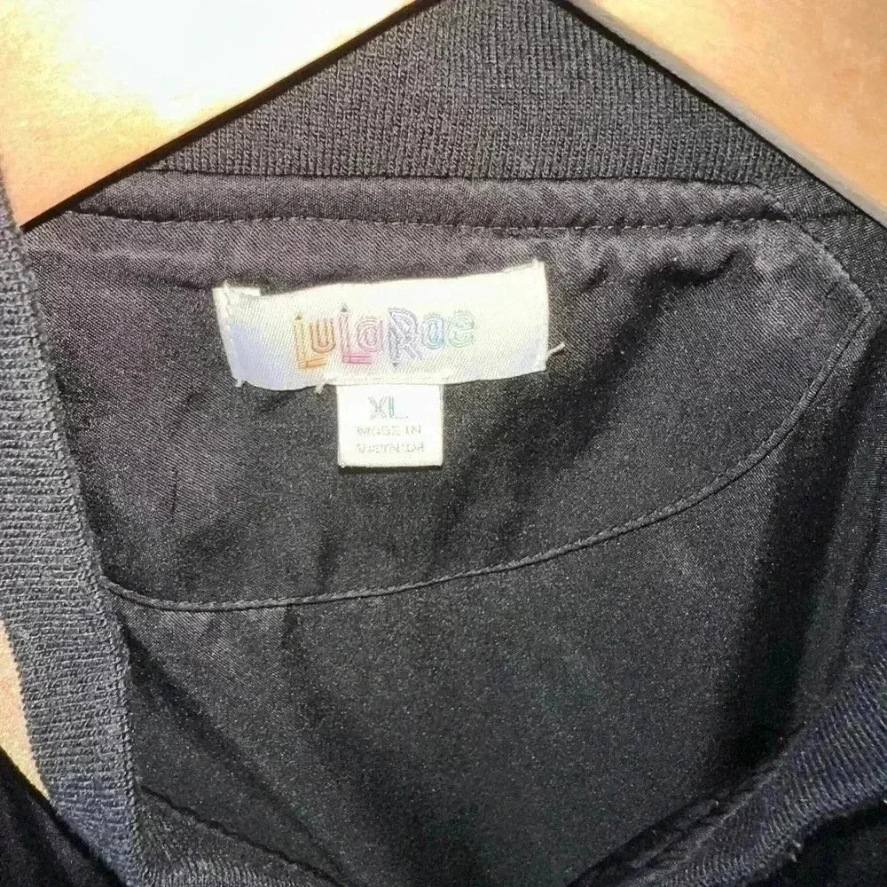 Lularoe‎ xl black satin jacket with logo on front and on zipper pull. EUC - Picture 7 of 8